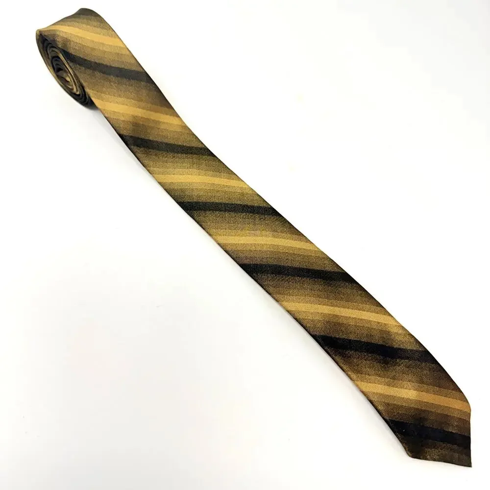 Vtg Beverly Hills Shop Cervantes Skinny Tie 100% Silk Retro Brown Gold Ombre